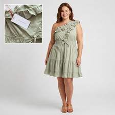 Rosevelvet Light Green One Shoulder Tiered Mini Dress - Size 1X - NWT