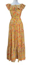 Saloni Jemma Long Cotton Silk Maxi Dress Tiered Mango Menagerie size US 6 - Uk 4