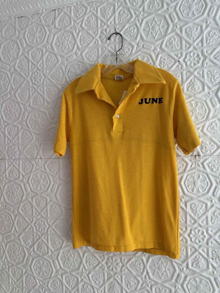 1970s vintage skate polo shirt-Yellow-Gold Screen Star Roller Derby Rainbow June - Image 3 of 4
