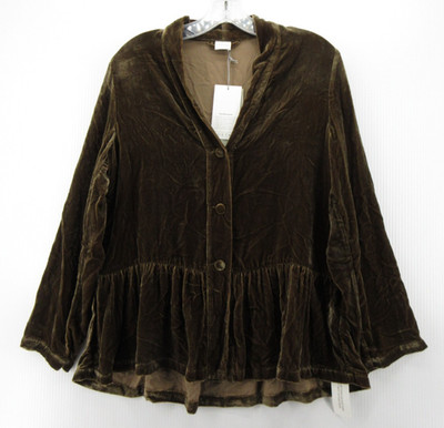 Poetry Top Women 6 Brown Khaki Silk Velvet Jacket Blouse Cottagecore Peplum NEW