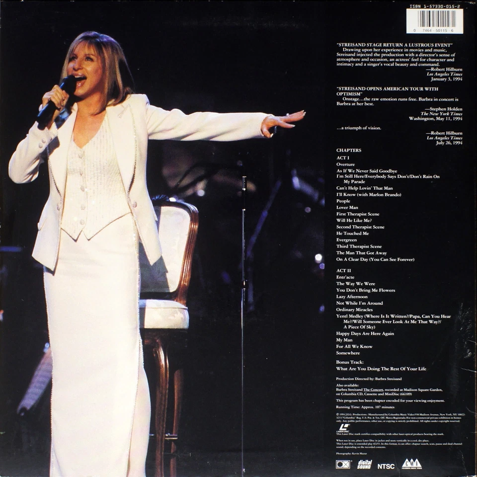 Barbra Streisand - The Concert 1994 Laser Disc LD NTSC [NHLMU 016] US Foto 2 de 2