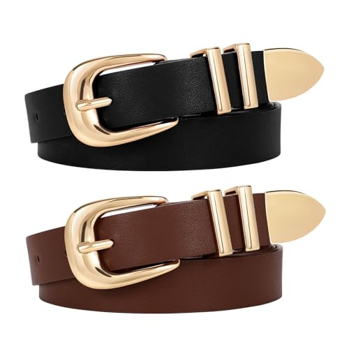 2 Pack Women Leather Belt Fashion Fit Waist Size 31-36 Inches Black+coffee - Picture 1 of 6
