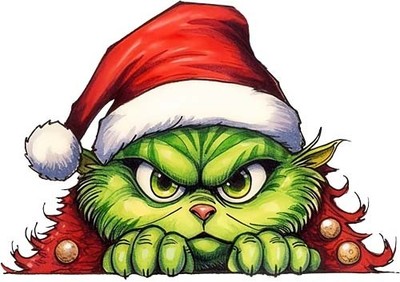 Grün Weihnachten Grinch Katze Wandbild Schlafzimmer Laptop Vinyl Aufkleber Abziehbild 6 Größen