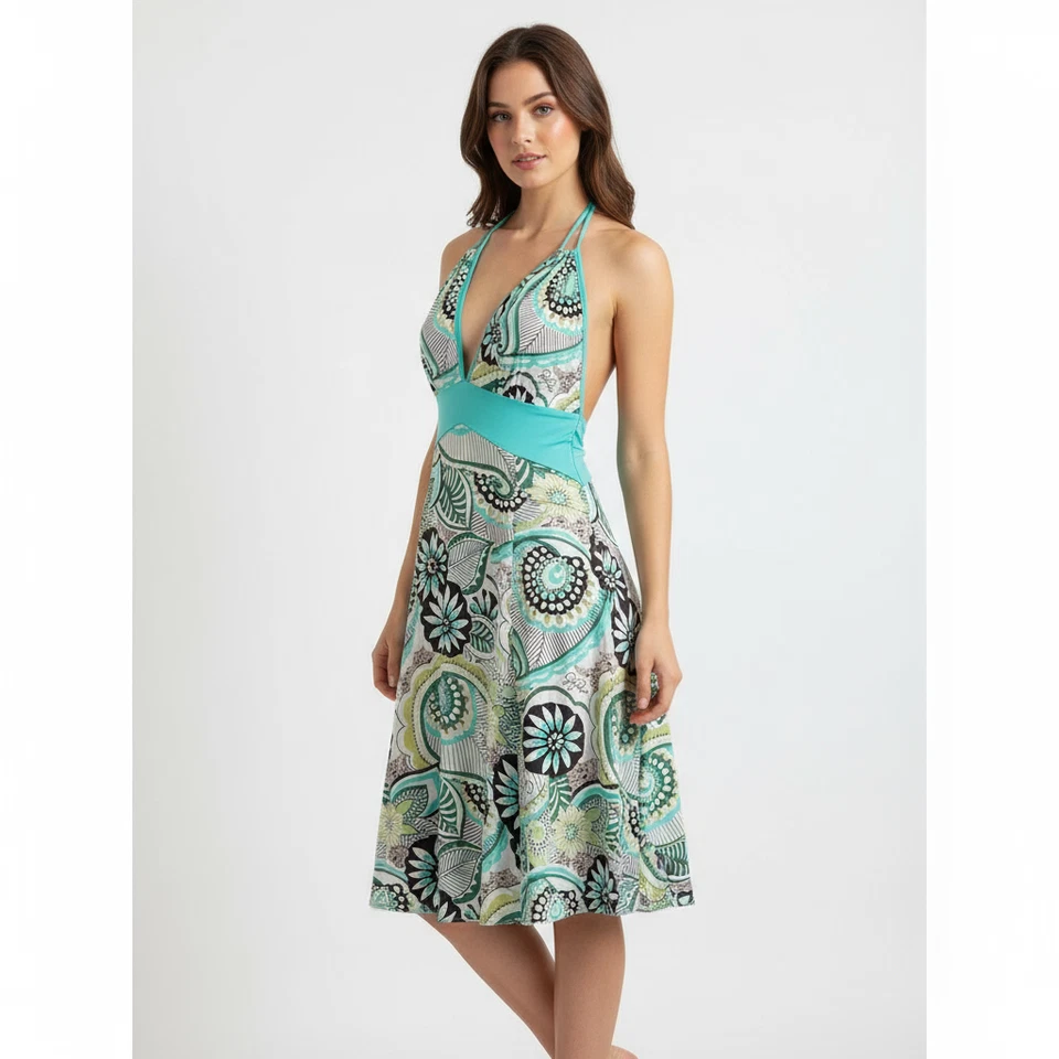 Baby Phat Halter Dress Womens Small Multi-Color Floral Backless Tie Back Y2K - Image 2 of 4