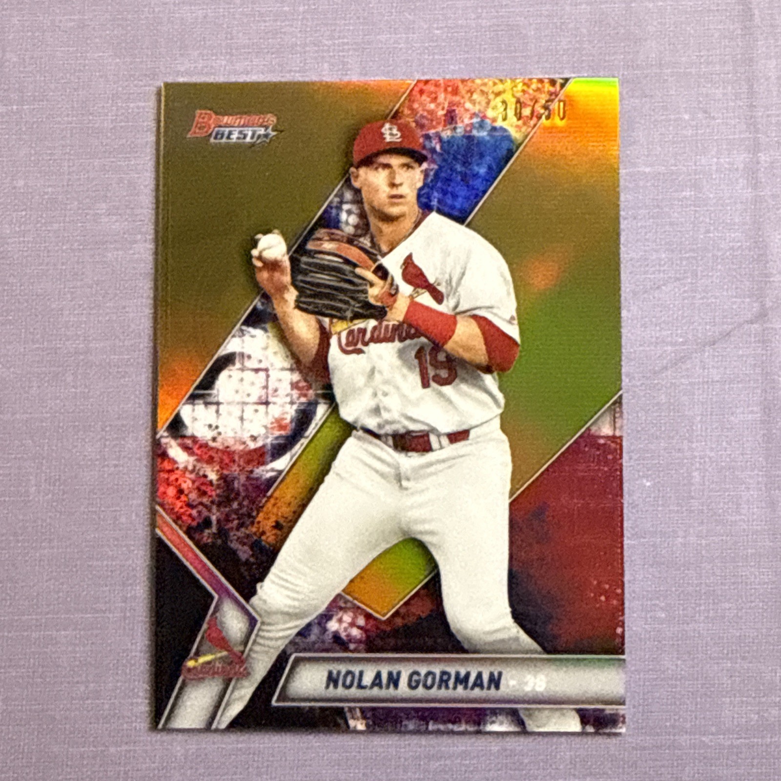 2019 Bowman's Best Top Prospects Gold Refractor 30/50 Nolan Gorman #TP-15