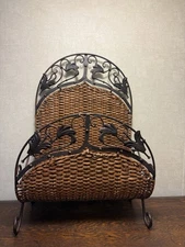 Rattan and Metal Magazine Rack / Magazine Stand 