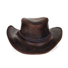 Stellman Brown Genuine Leather Cowboy Vintage Western Hat for Men and Women
