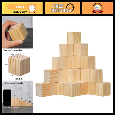 30 PCS 2'' Unfinished Wooden Cubes for Crafts, DIY Projects, Decor & More