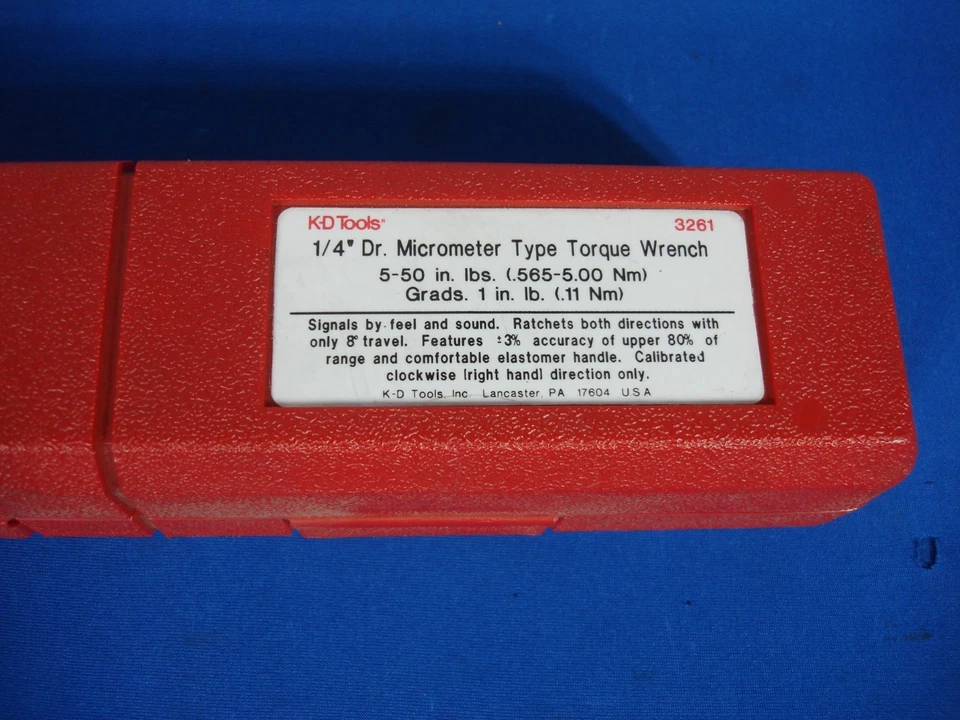 K-D Tools Llave dinamométrica 3261 1/4" Micrómetro de accionamiento 5-50 lb con estuche Foto 2 de 4