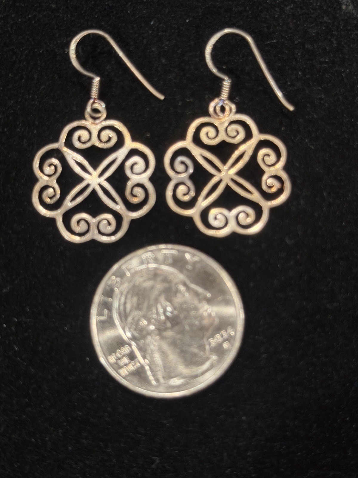 ✨ Sterling Silver Scroll Floral Dangle Earrings 9… - image 2