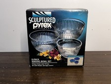 Image of Vintage PYREX Sculptured Ovenware 6-Piece Serving Bowl Set (3) w/ Lids (3) New