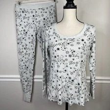 Victoria's Secret Pajama Set Womens small Thermal Top Pants Gray stars pjs
