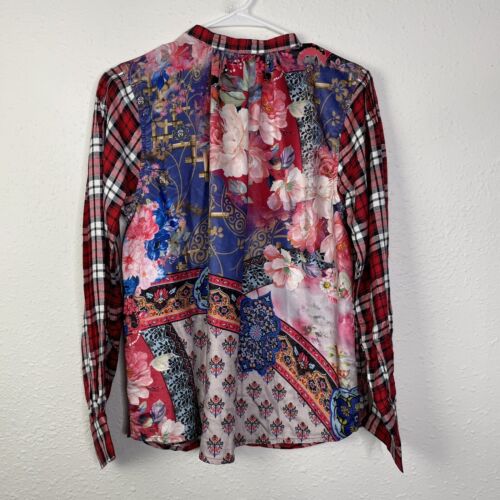NWT Tolani Collection Women Adyna Red Plaid Flannel Tunic Top Size S Floral Back - Picture 5 of 9