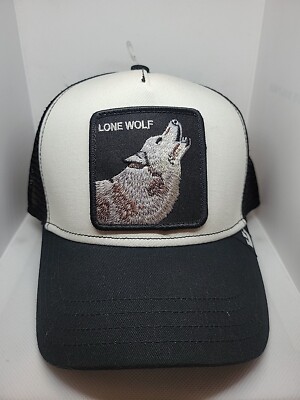 NEW The FARM Goorin Bros Brand The Lone Wolf White with Black Patch Trucker Hat