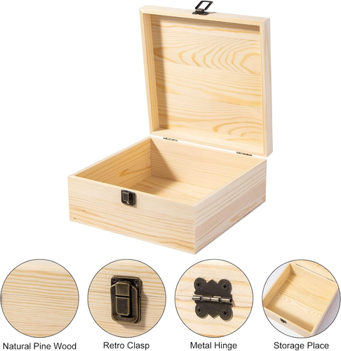 Unfinished Wooden Storage Box with Hinged Lid, Large Keepsake Box, Rustic Wood G - Picture 3 of 7