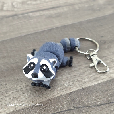Mini Raccoon Keychain 3D Printed Articulated Flexi Fidget Toy- Bag Charm