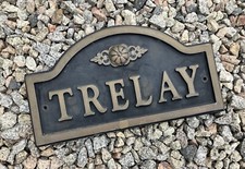 Vintage Cornish Brass ‘TRELAY’ House Farm Building Plaque / Name Plate, 13” 33cm