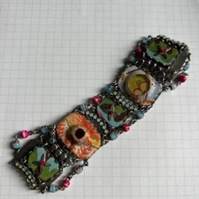 Ayala Bar Bracelet Beads Rhinestones Fabric Silver Near mint