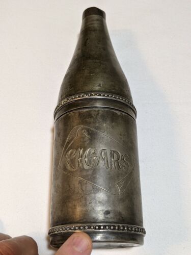 ANTIQUE Aurora (Est. 1869) Pewter Engraved "Cigars" Bottle Holder - Picture 3 of 6