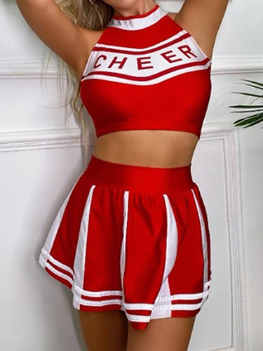 Womens Schoolgirl Cheerleader Uniform Suit Top Skirt Fancy Dress Cosplay Costume - Picture 51 of 100