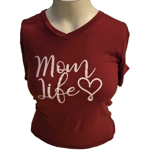 Red Womens TShirt Size S Mom Life Shirt With Heart
