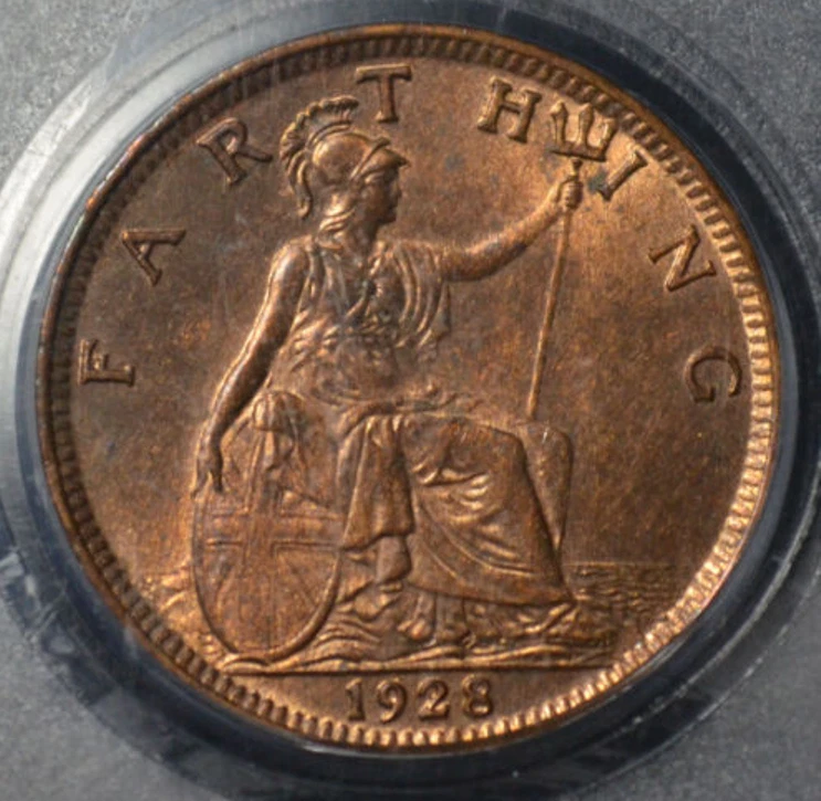 :1928 FARTHING GREAT BRITAIN ENGLAND KM# 825 PCGS MS-64-RB  LOW POP HIGH-GRADES - Image 3 of 3
