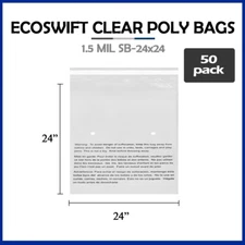 50 24x24 LARGE EcoSwift Self Seal Suffocation Warning Clear Poly Bags Free Ship