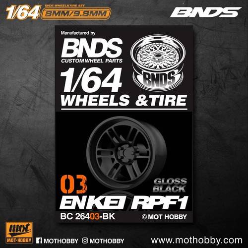 Mot Hobby BNDS . ABS Plastic 1/64 Wheel and Tire Sets - BLACK CHROME - Select Op - Picture 14 of 32