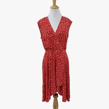 BCBGMaxazria Dress Womens S Small Red White Carmelle Faux Wrap Asymmetrical Hem