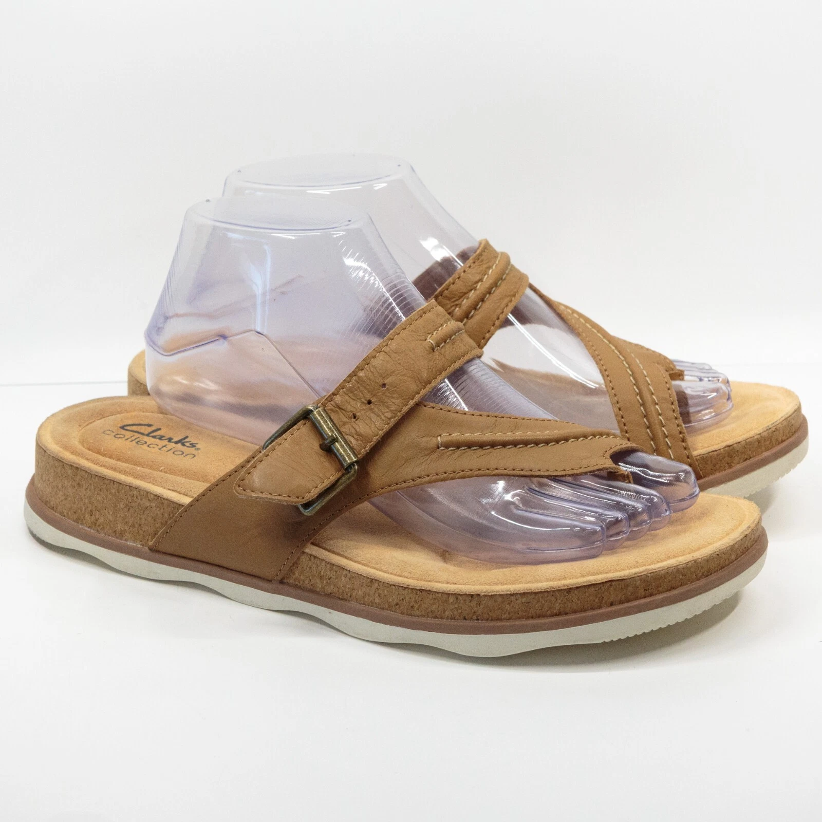 Sandali Clarks Brynn Madi slide slip on in pelle punta ad anello tanga marrone da donna taglia 11