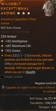 Diablo 4 S10 3GA Legendary Chest 182 Intelligence 685 Max life 352 Armor