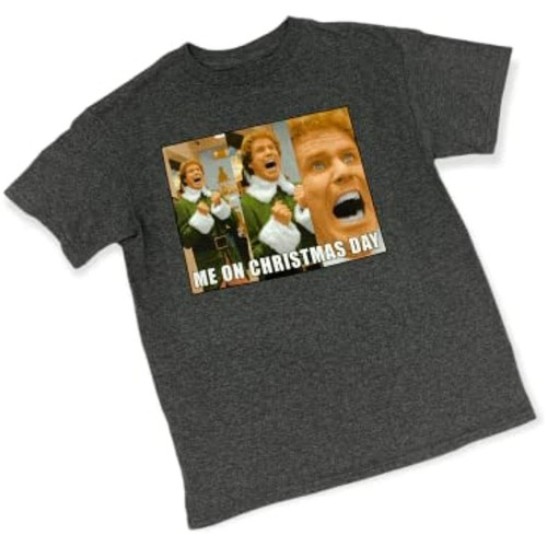 Elf Gray T-shirt "Me On Christmas Day" Large - Picture 2 of 3