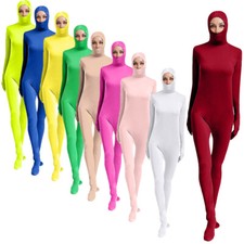 Unisex Women Men Jumpsuit Open Face Leotard Catsuit Bodysuit Gymnastics Hooded