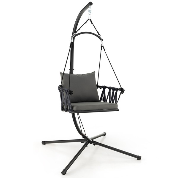 HäNgesessel Mit Gestell Schaukelstuhl HäNgestuhl Mit Kissen Indoor & Outdoor-image