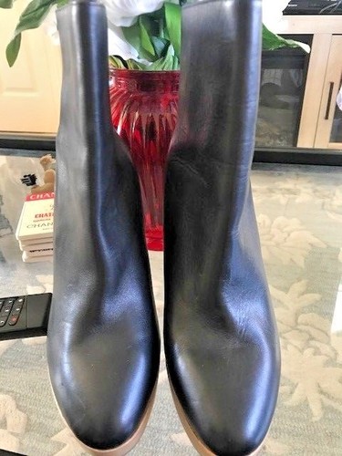 black leather platform boots mid calf