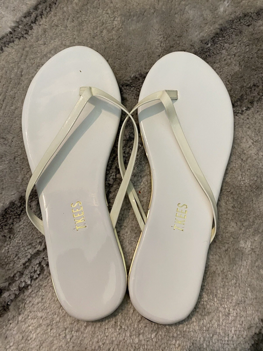 Tkees Thong Flip Flop Sandal Lipsticks Womens 6 White Gold