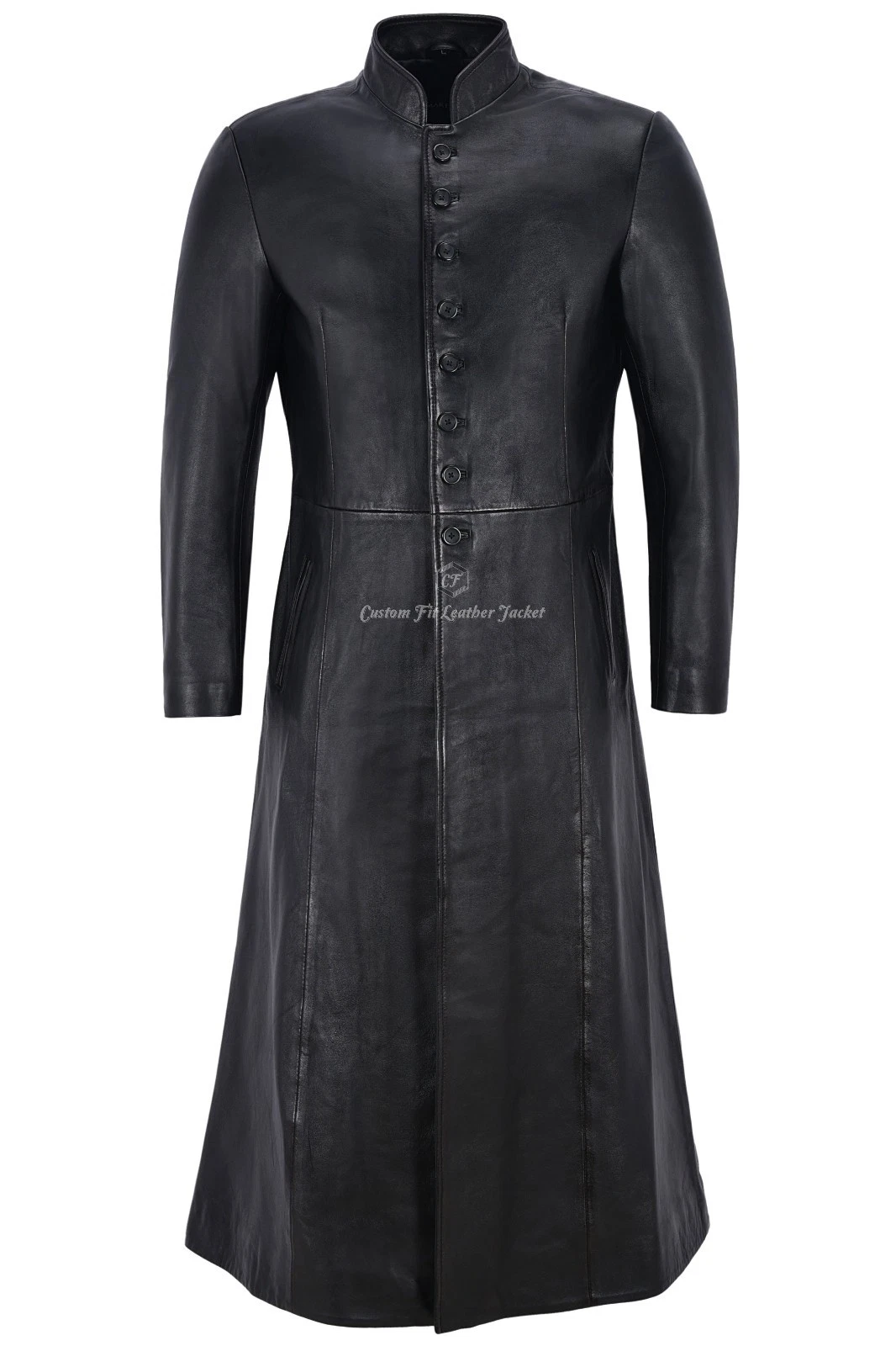Men's Leather Jacket Black FULL-LENGTH Keanu Reeves 100% REAL NAPA COAT 1425