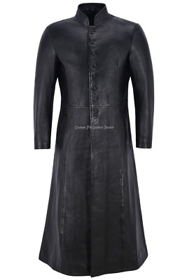 Herren Lederjacke schwarz VOLLE LÄNGE Keanu Reeves 100 % ECHTER NAPAMANTEL 1425