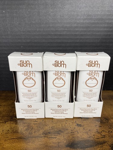 Menge 3 Sun Bum Mineral LSF 50 Sonnencreme 0,45oz Wasserfest Gesicht Stick 3/26