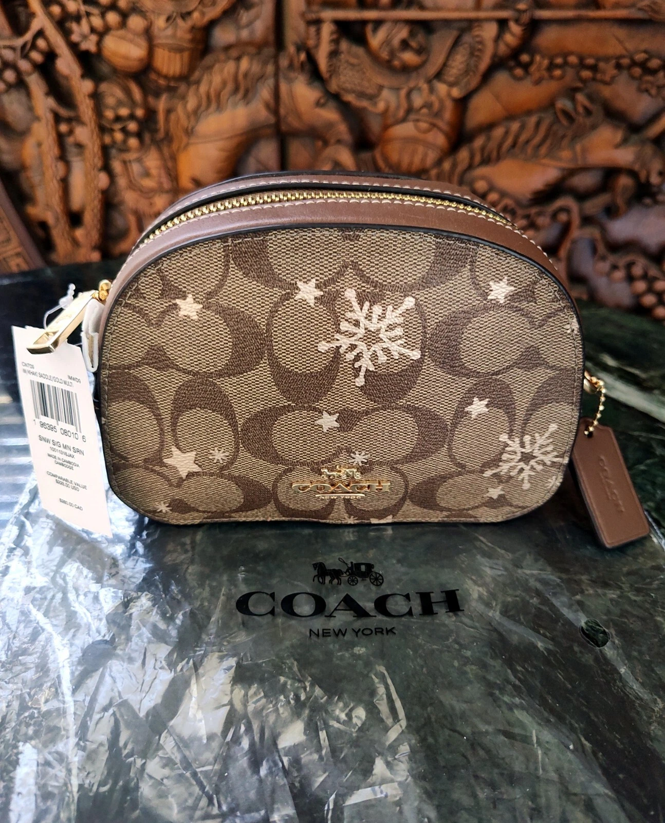 BORSA A TRACOLLA COACH MINI SERENA STELLA METALLIZZATA FIOCCO DI NEVE FIRMA TELA NUOVA CON ETICHETTE