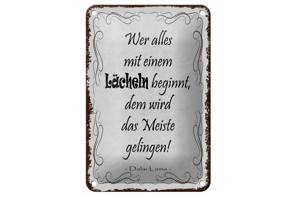 Blechschild Spruch 18X12 Cm Wer Alles Mit LäCheln Beginnt Deko Schild-image