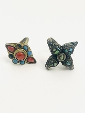 2 Tibetan Nepalese Blue Turquoise  Salmon Coral Brass Adjustable Rings