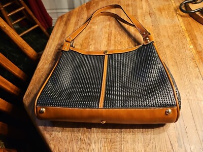 Vtg 80s B.H. SMITH Black & Brown Textured Leather Shoulder Bag 