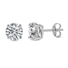 925 Sterling Silver Round Simulated Diamond Stud Earrings - Rhodium Plate 3-10MM