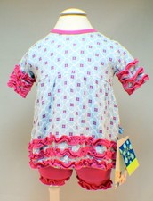 Kickee Pants 0/3 Month Outfit Pink and Blue Ruffle Dress  Bloomers New with tag