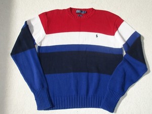 Vintage Polo Ralph Lauren Sweater Men Size M Red/White/Blue Striped Long Sleeve