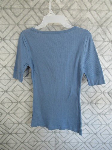 No Boundaries Top Size M Juniors Blue Pull Over Short Sleeve Round Neck Buttons - 第 3/3 張圖片