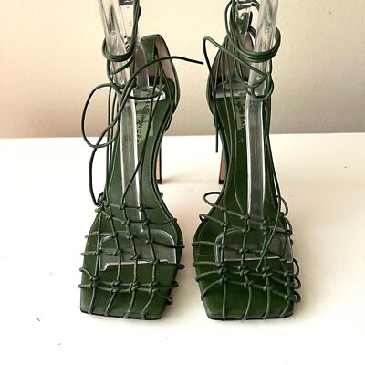 Dear Frances Green Lace-Up Heels Leather Strappy Pumps Made in Italy Size 39