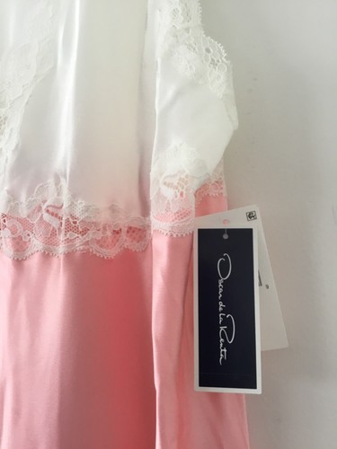 Abito da notte Oscar De La Renta rosa/bianco baby doll bordo pizzo taglia XL nuovo + etichetta - Foto 2 di 6