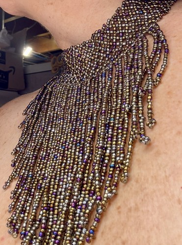 Vtg Multicolor Beaded Waterfall Bib Necklace Strand - Picture 2 of 9